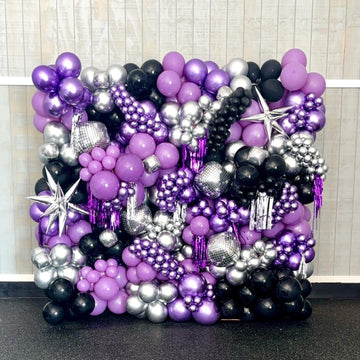Purple Black Balloons, 60 Pcs 12 Inch Metallic Purple Silver Black Balloons, Black Purple Birthday Balloons With Confetti Balloo