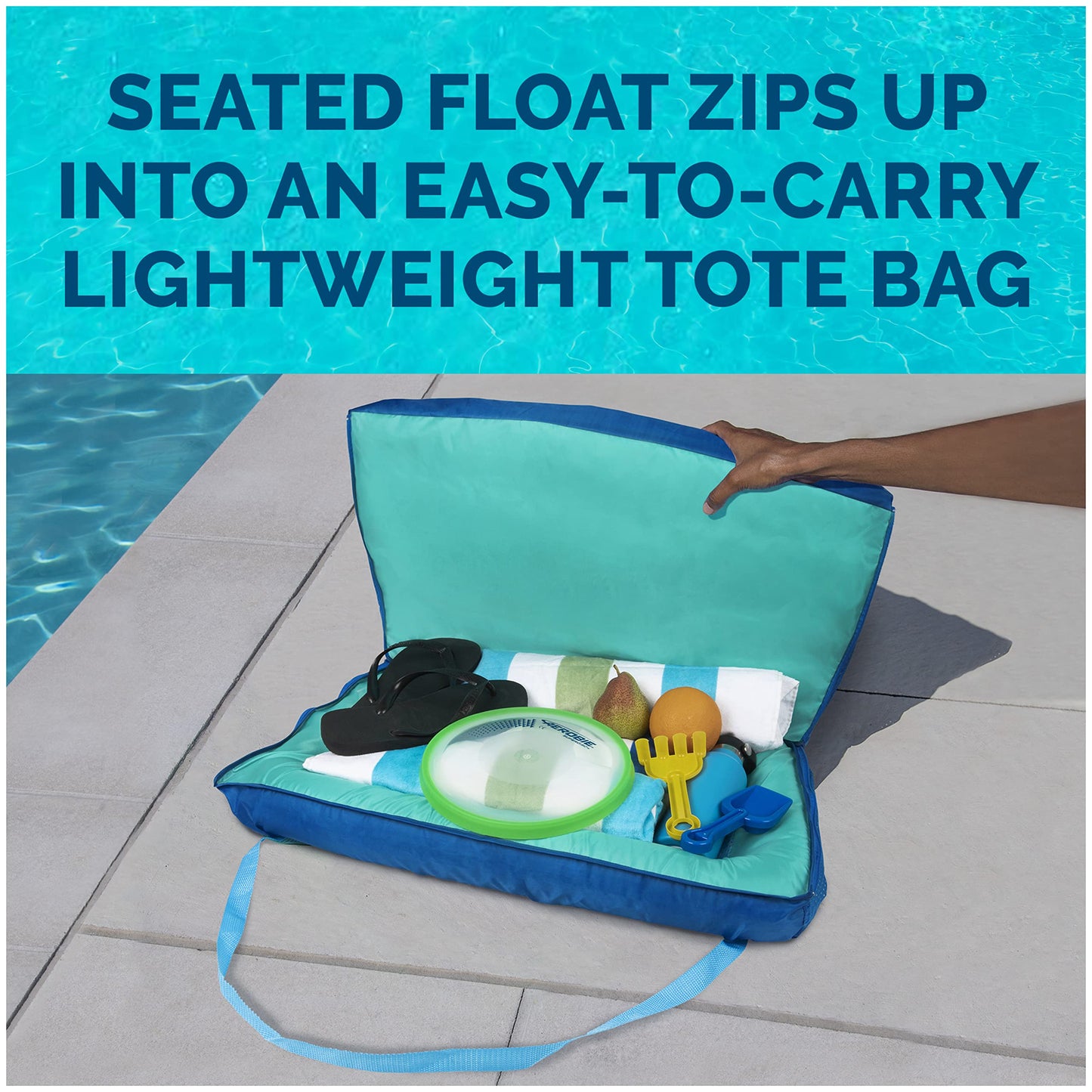 Swimways Pack-N-Float 2-In-1 Pool Chair And Tote Bag, Blue Palm