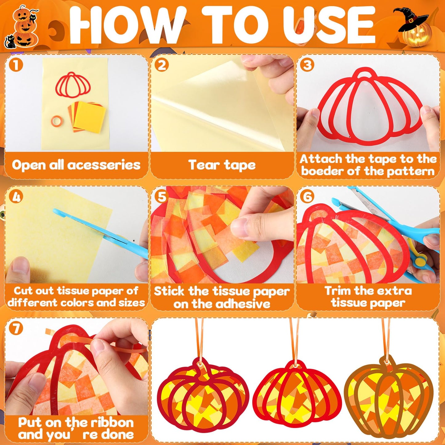 36 Set Fall Pumpkin Suncatchers Crafts for Kids DIY Autumn Window Tissue Paper Crafts Kit Thanksgiving Pumpkin Hanging Decor for