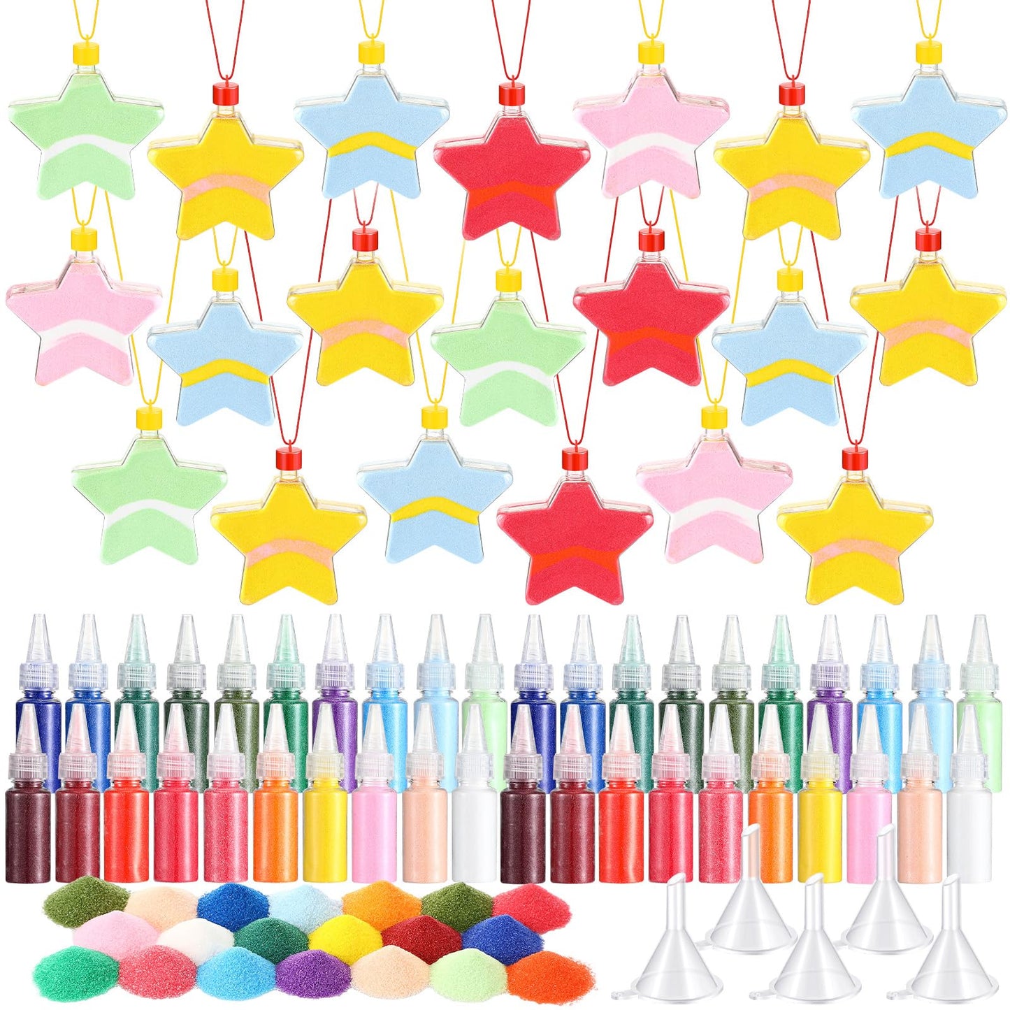 Yinlin 65 Pieces Sand Art Bottle Necklaces for Party Favors 20 Bottles 40 Colored Sand Bulk 5 Funnels Art Crafts Kit for DIY Bir