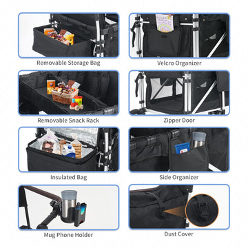 Stroller Wagon For 4 Kids, Wagon Cart Featuring 4 High Seat With 5-Point Harnesses And Adjustable Canopy, Foldable Double Push B