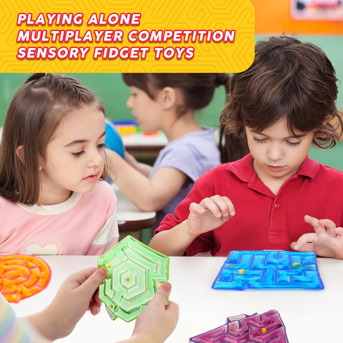 LESONG Squishy Fidget Toys - 4 Pack Maze Sensory Toys for Kids, ABS Material, Multiple Colors, Ideal for Autism & Classroom Calming