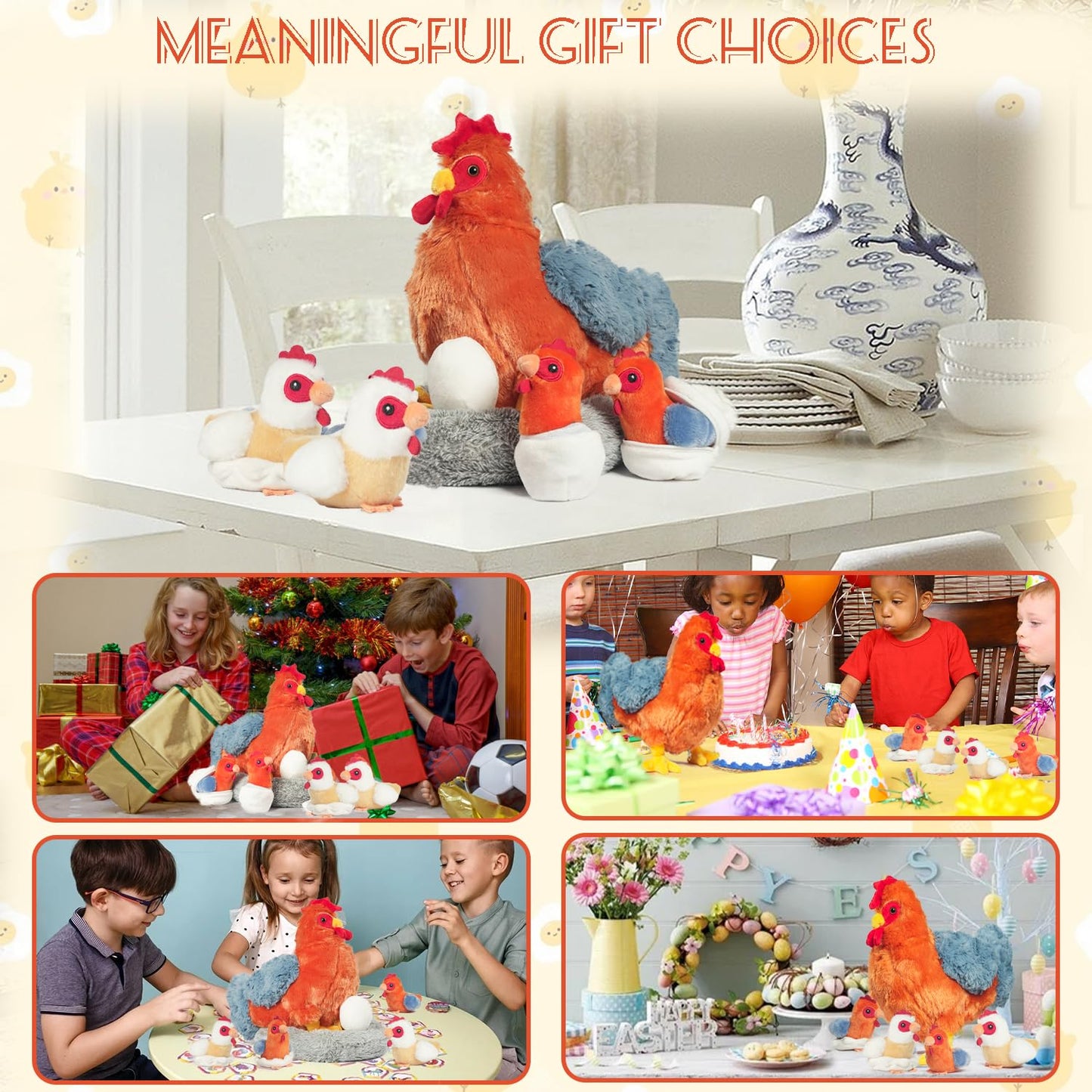 XYHQYB 9 in 1 Chicken Stuffed Animals, Stuffed Chicken Plush Toy Egg Laying Hen with Zippered Belly, Mommy Hens with Baby Chicks