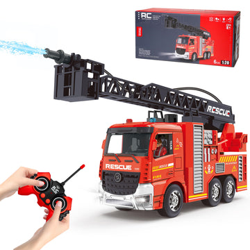 Mqdmini Remote Control Fire Truck Toy - Fireman Fire Truck With Jet Pump And Lights, Red Toy For 3 Year Old Boys, Girls And Todd