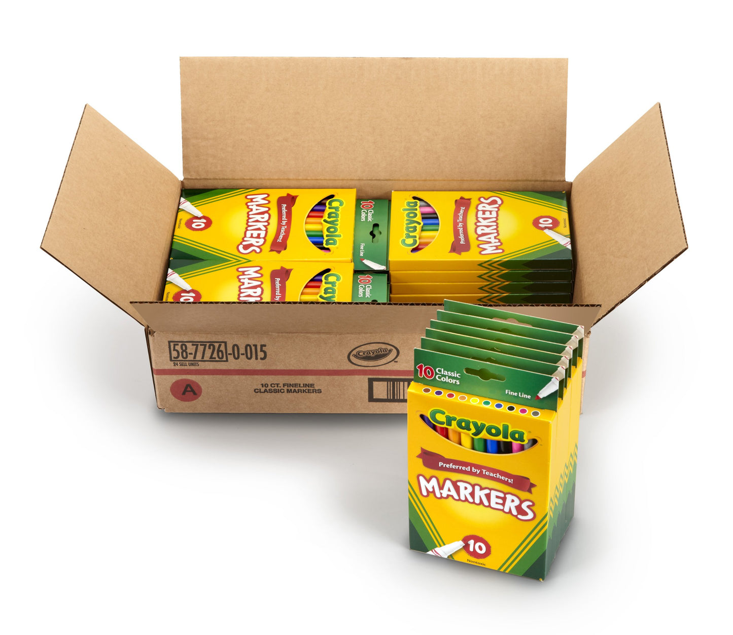 Crayola Classic Fine Line Markers, 10 Count, Case of 24