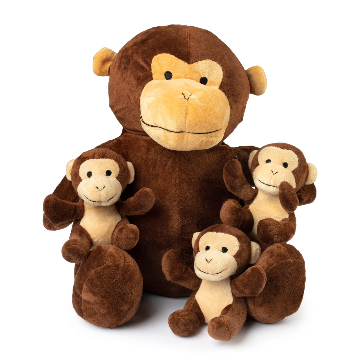 Plush Creations Talking Stuffed Mommy Monkey Set | 4 Piece Assortment | Brown Plush | Includes 3 Baby Monkeys | Ages 0+