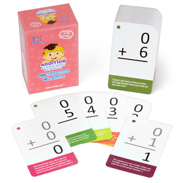 Addition Math Flash Cards With Word Problems - 175 Self-Checking Cards, All Facts 0-12 For Early Grade Teaching By Pint-Size Sch