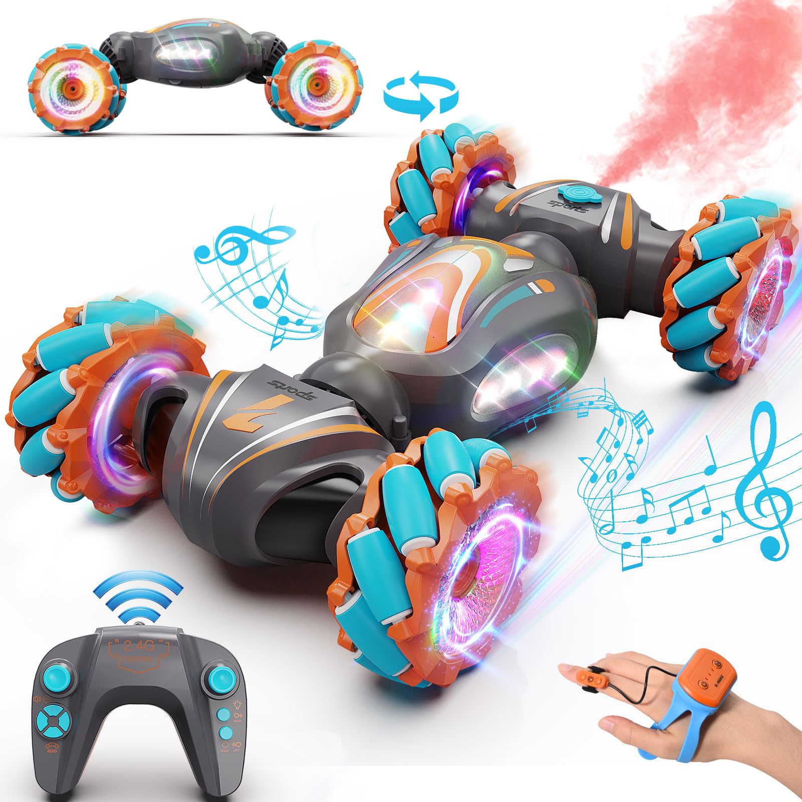 Nicella Gesture Sensing RC Stunt Car, Remote Control Car for Boys Toys Age 6-8-12, 4WD Hand Controlled RC Twist Car with Light &