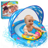 ZIZZ Baby Pool Float with Canopy - Inflatable Baby Swimming Float with UPF50+Sun Protection  Infant Pool Float with Toy Play Console Adjustable Seat for Boys Girls Toddler 6-36 Months