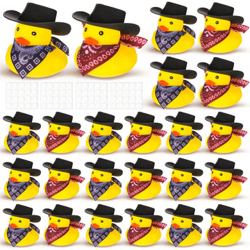 Set Of 24 Cowboy Rubber Duck With Hat And Scarf, Mini Rubber Duckies Bath Party Toys Bathtub Toys Shower Birthday Swimming Party