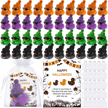 50 Pcs Halloween Rubber Duck for Bath Pool 2 Inch Boo Spooky Orange Purple Trick or Treat Sunglass Bath Duck 50 Card 50 Organza 