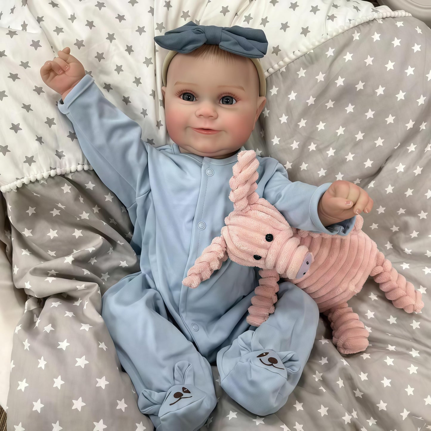 Joyarr Reborn Baby Doll, 20 Inch Lifelike Smiling Newborn Girl Doll Blue Eyes With Realistic Features, Soft Full Vinyl Body Pose