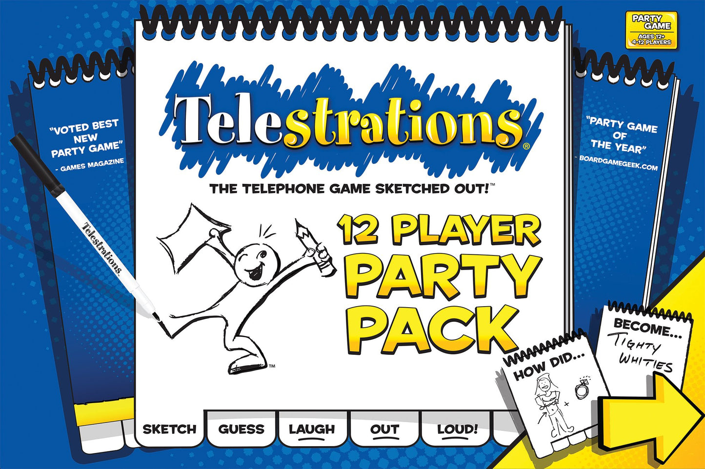 USAopoly Telestrations Party Pack 12 Player | 600 New Phrases to Sketch | Board Game | A Fun Family Game for Kids and Adults | F