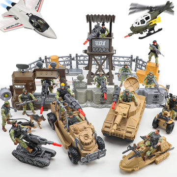 Army Men Action Figures Playset - 70+ Pcs Realistic Army Toys - Military Soldiers Action Figures Playset With Helicopter, Fighte