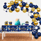 DUAIAI Happy Birthday Decorations, 3 Pcs Navy Blue and Gold Birthday Tablecloth for Boys Girls Men Women, Plastic Disposable Rec