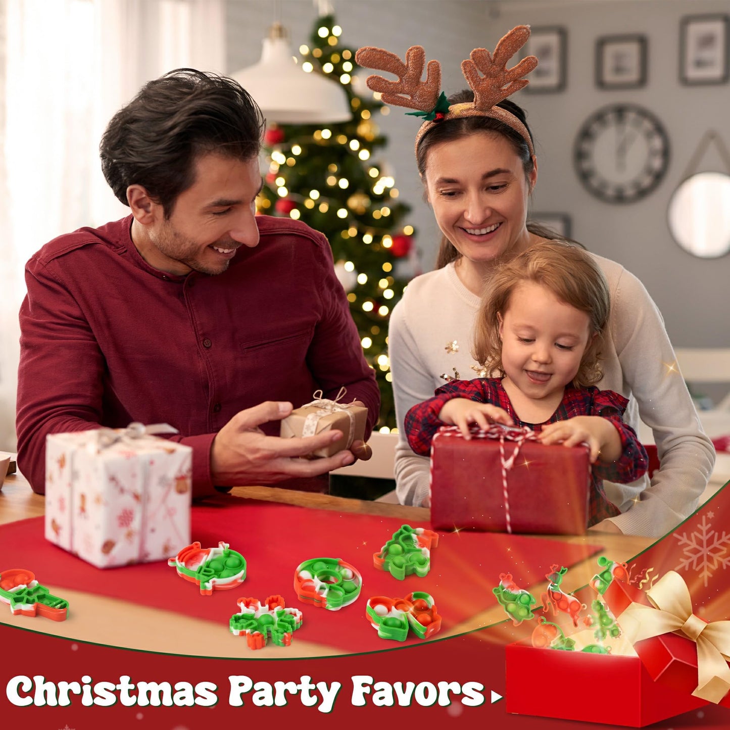 24 PCS Christmas Bulk Fidget Toys Christmas Party Favors Mini Pop Keychain Set Push Bubble Sensory Toy Toddler Kids Girls Boys Stocking Stuffers Christmas Goodie Bags Gift for Student Classroom Prize