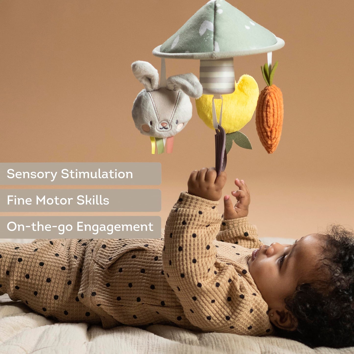 Taf Toys Pram Mobile - Colorful And Interactive Baby Stroller Mobile With Chime Bells, Teether And Hanging Dolls - Lightweight, Easy Attach, Developmental Toy For Baby'S Senses And Motor Skills