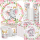 Hushee 200 Pcs Pink Elephant Baby Shower Paper Plates Napkins Cups It'S A Girl Baby Shower Party Supplies Tableware Set Pink Dis