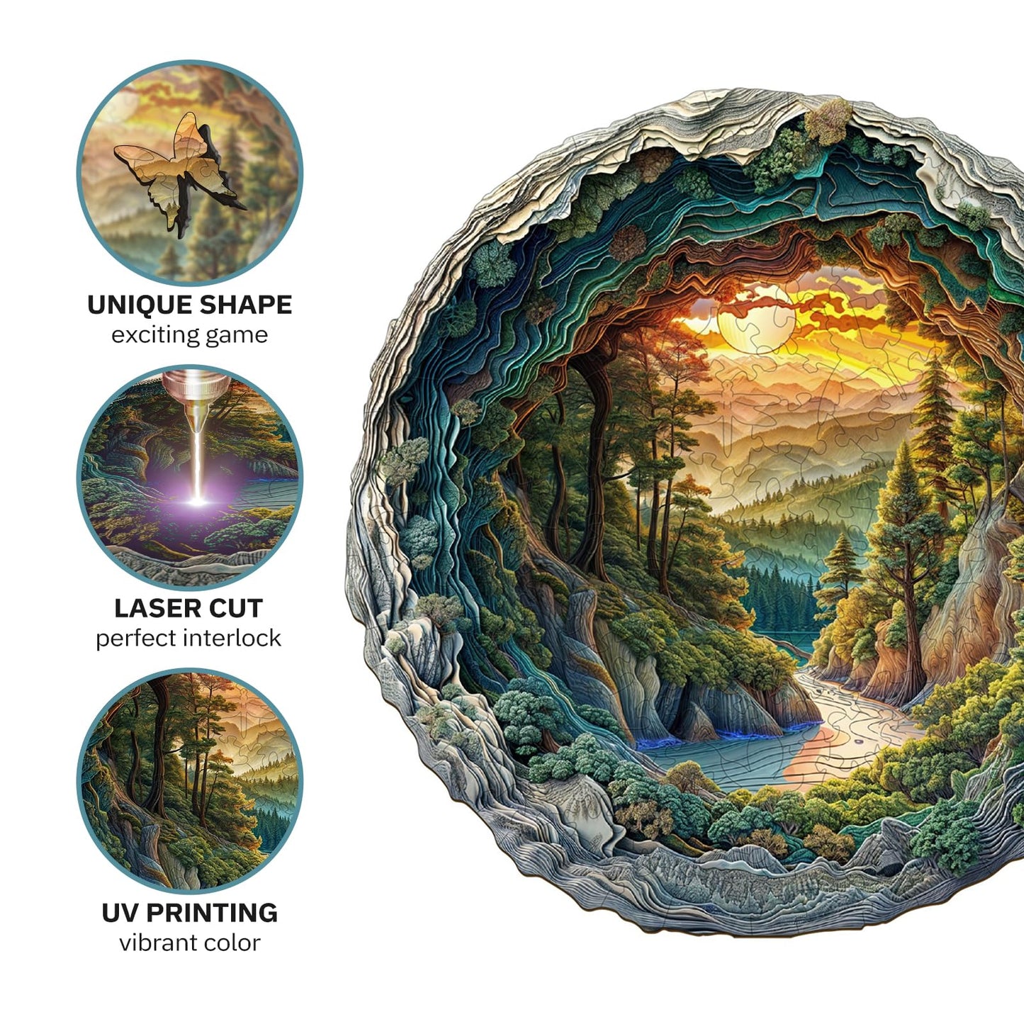 Jigfoxy Wooden Puzzle for mature-themeds  3D Visual Forest Wooden Jigsaw Puzzles for mature-themed  Unique Animal Shape Wood Cut Puzzles  Christmas Thanksgiving Gifts for Friends Family (L-13.4 * 13.3in-300pcs)