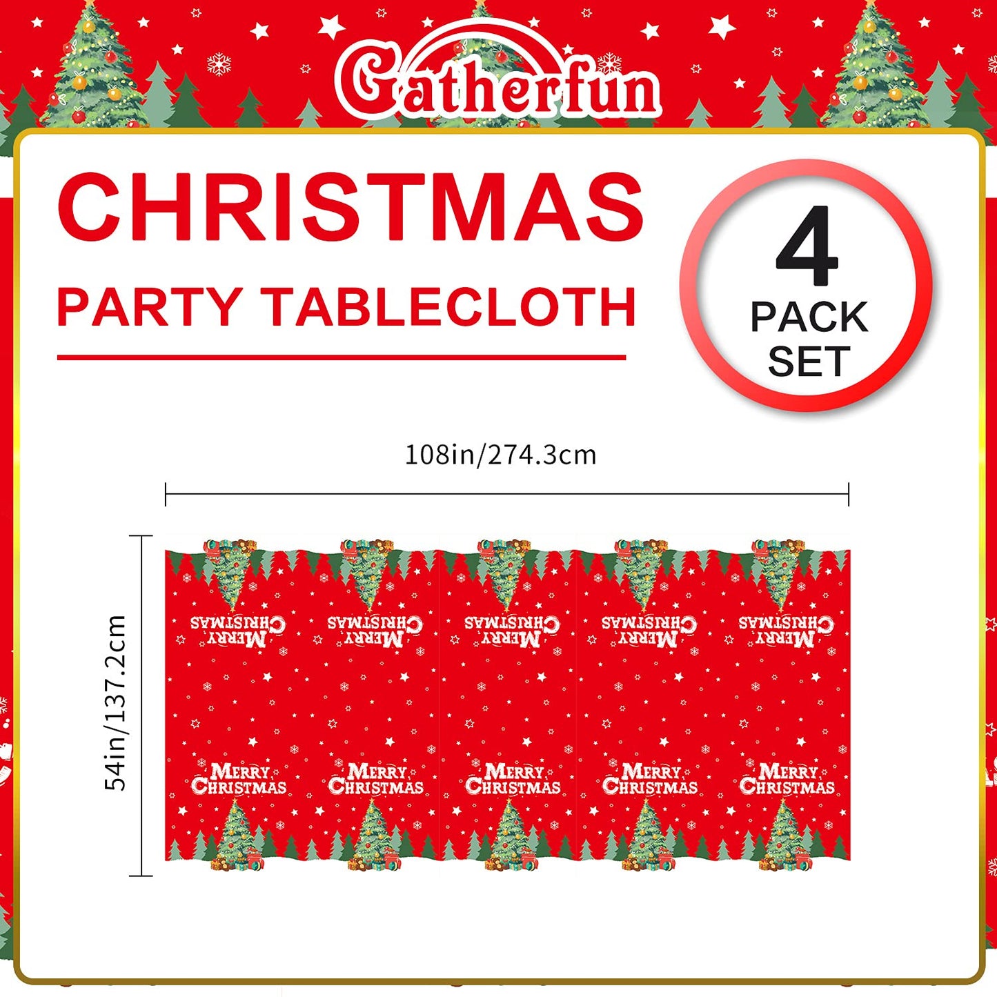 Gatherfun Christmas Table Decorations Christmas Tree Disposable Tablecloth Waterproof Plastic Rectangular Table Cover for Merry