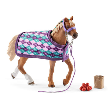 Schleich Horse Club, 4-Piece Playset, Horse Toys For Girls And Boys 5-12 Years Old English Thoroughbred With Blanket