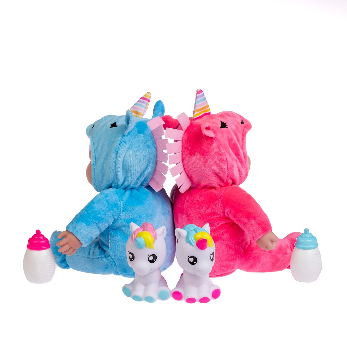 JC Toys Lots to Cuddle 12" Twin Baby Dolls Set - Soft Unicorn Theme, Pink & Blue, Washable, Includes Unicorns & Bottles, Model 35314