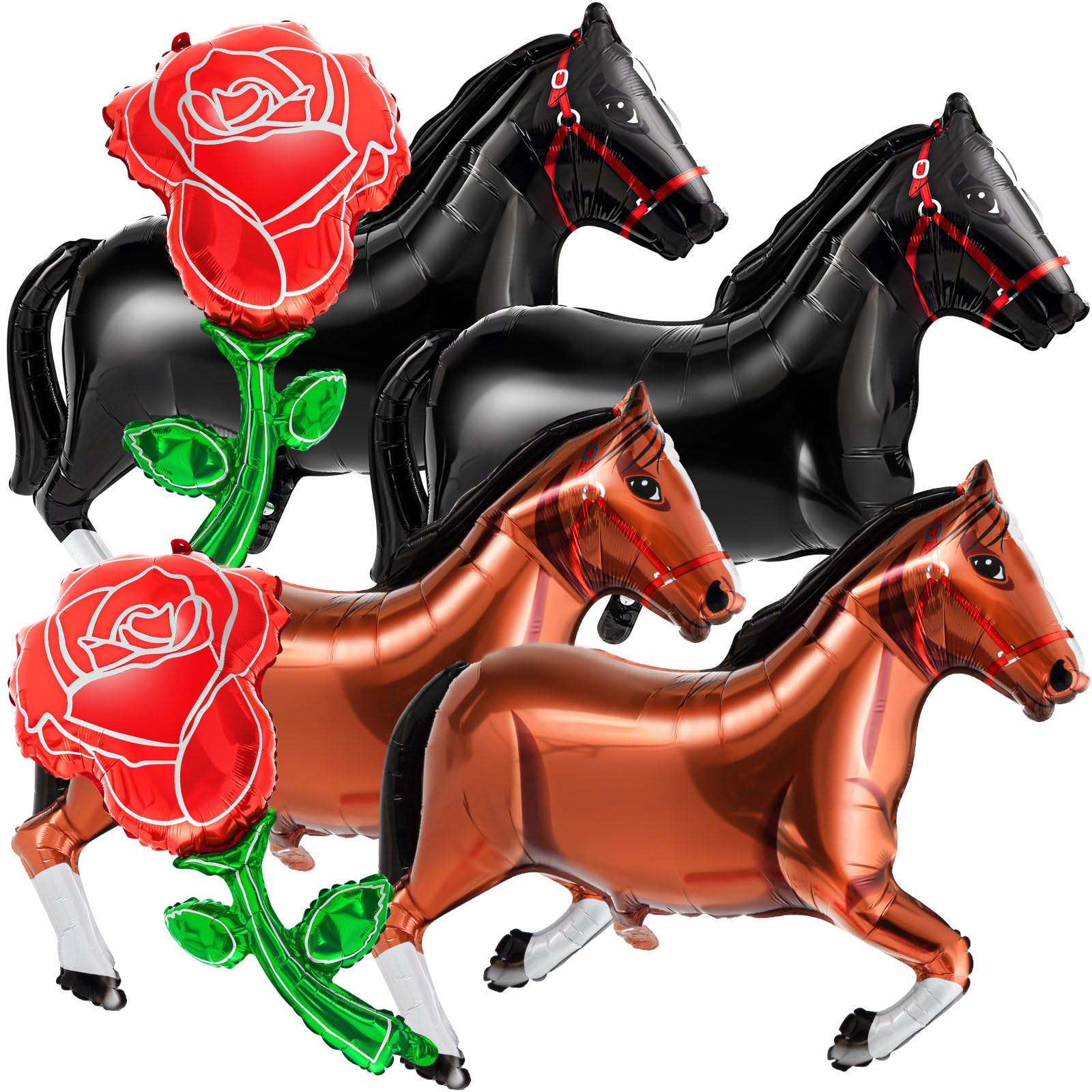 Seenelling 6 Pcs 40 Inch Giant Horse Balloon Derby Balloon Horse Racing Run for the Rose Foil Party Decorations for Preakness We
