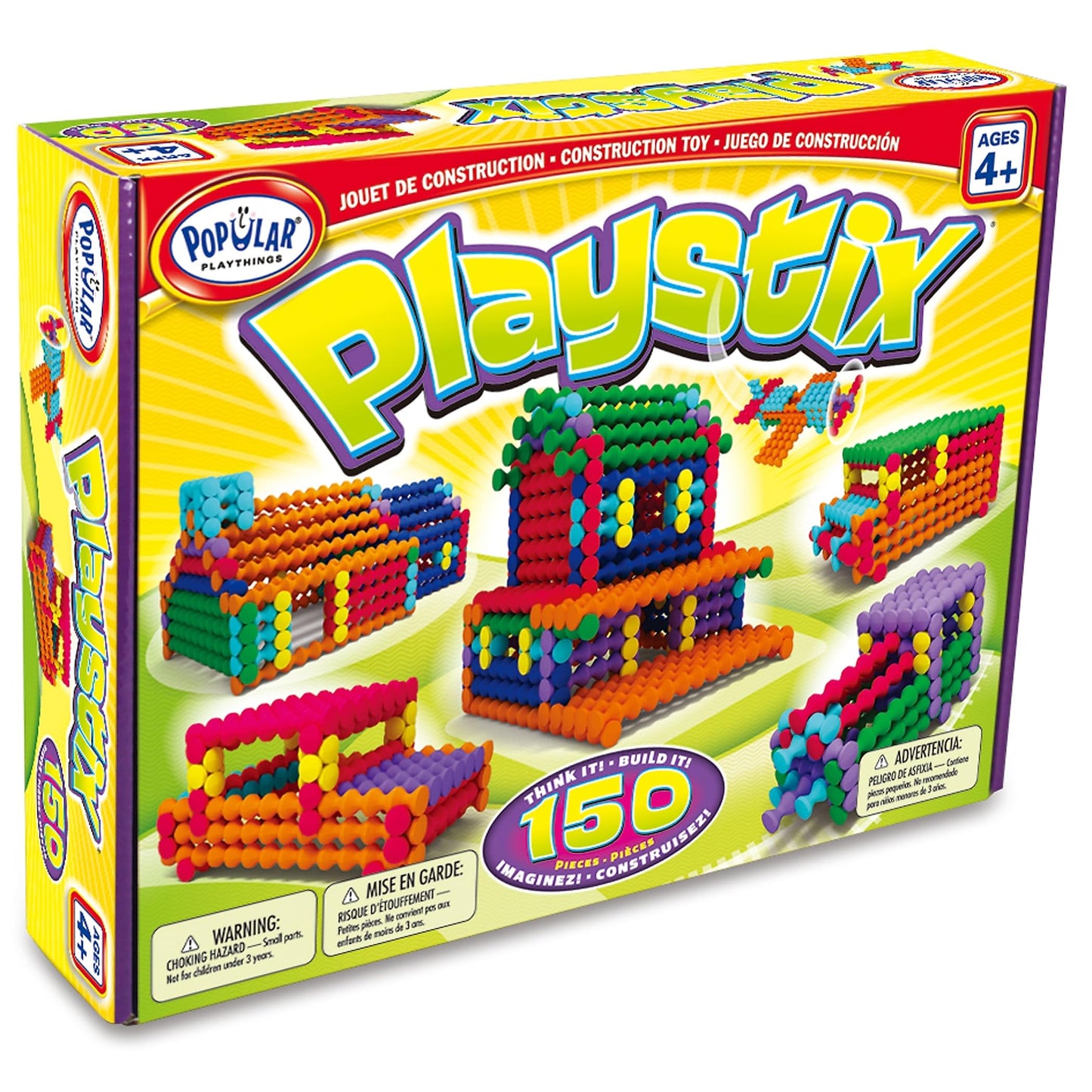 POPULAR PLAYTHINGS Playstix Construction Toy Set, 150 Piece STEM Kit, Original Version, Model 90000, Durable Building Blocks