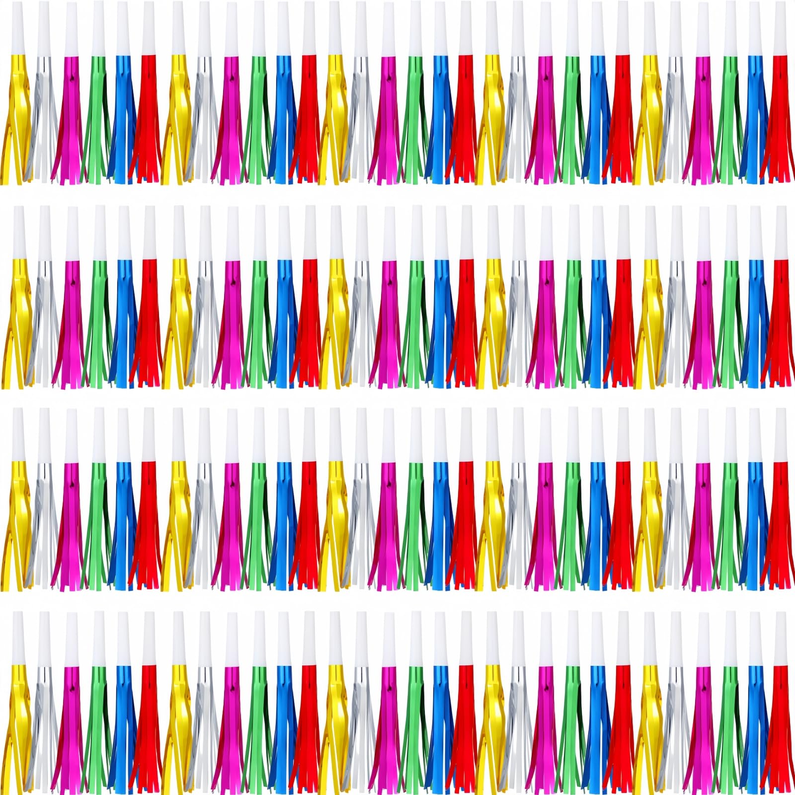 LCPQMZGH 120 Pcs Gold Noise Makers, Metallic Fringed Noise Makers for New Year Party Favor Supplies (Multicolour)