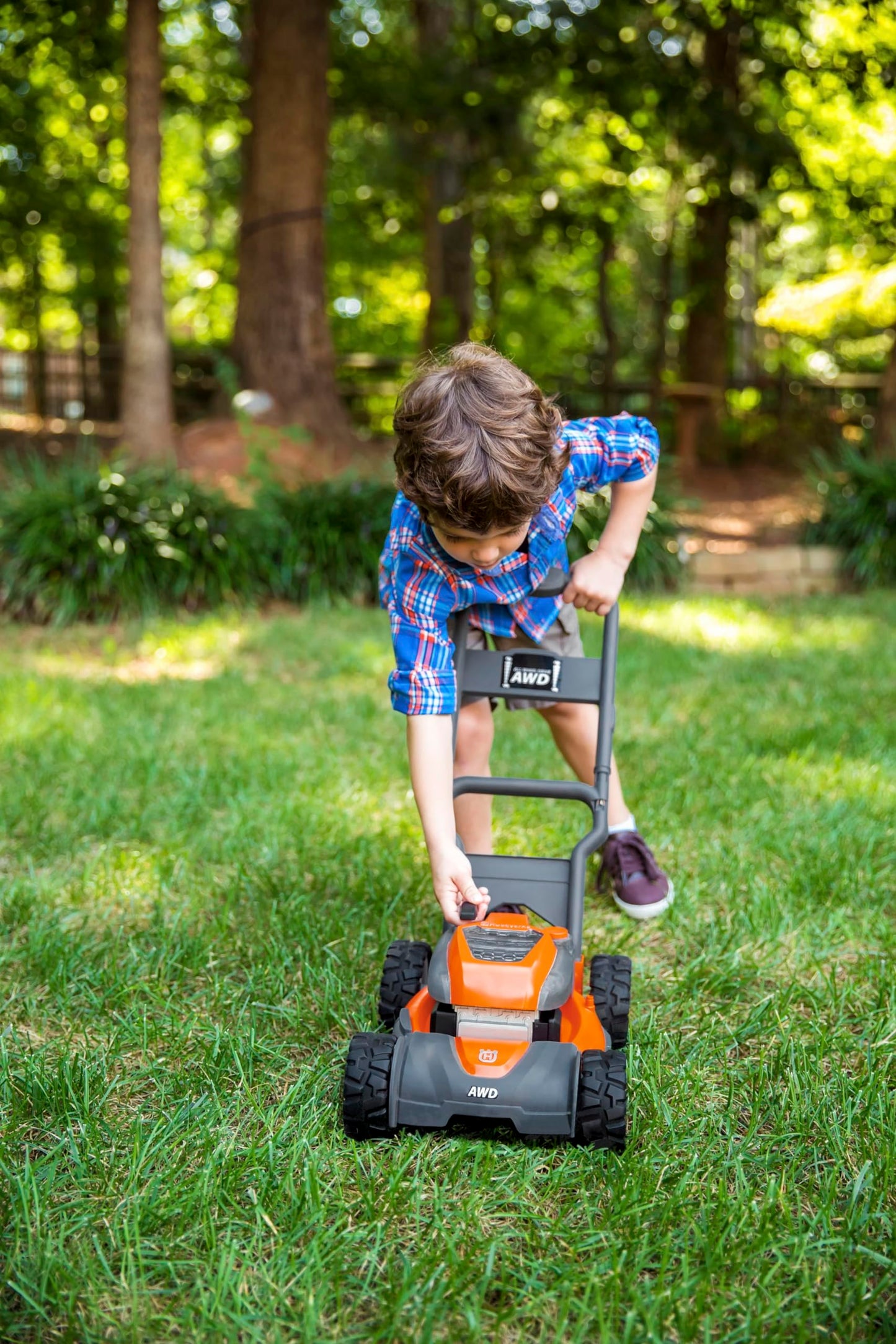 Husqvarna Toy Lawn Mower with Realistic Sounds and Light-Up Engine, Toddler Lawn Mower Toy for Ages 2 and Up