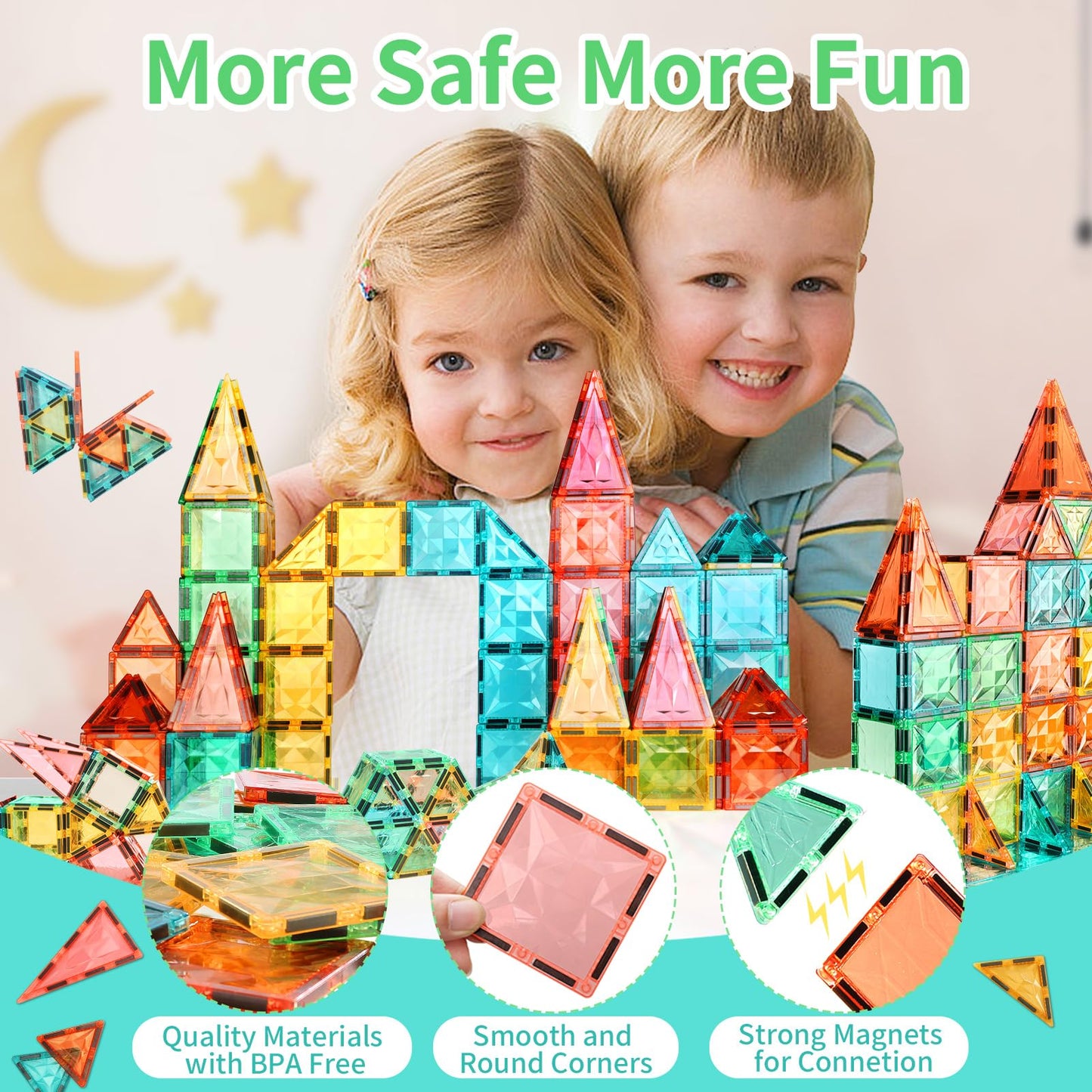 Yrztiles Magnetic Tiles,Magnet Building Blocks Construction Stacking Educational Toy Creative Playboard For Kids Ages 3+ (032 Pi