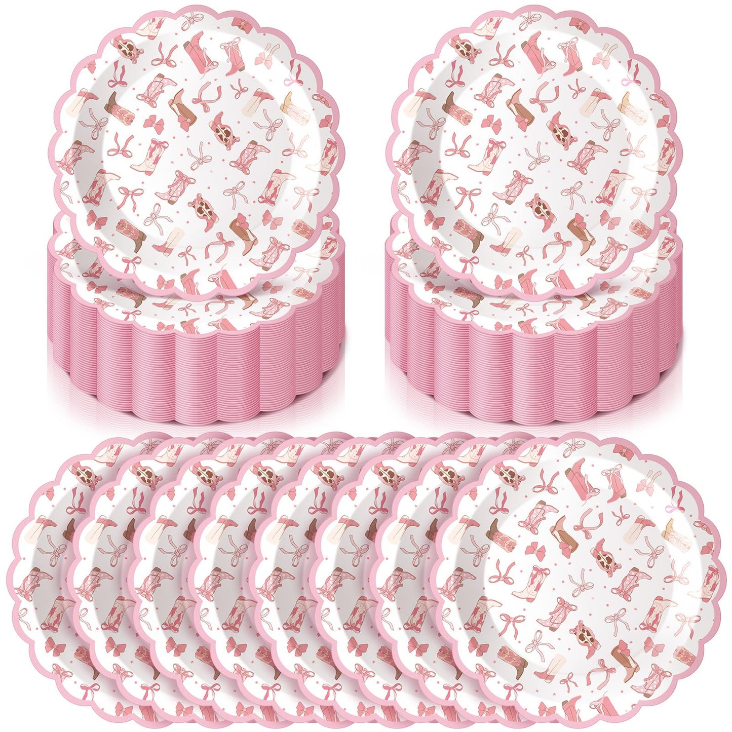Havawish 100 Pcs Cowgirl Party Plates Decorations Pink Bow Birthday Paper Plates Disposable Bachelorette Party Dinner Tableware 