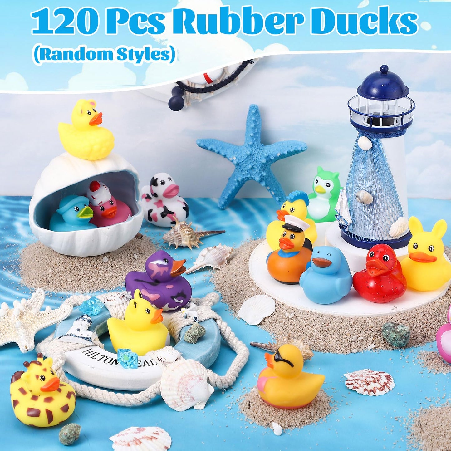 120 Pcs Rubber Ducks Assorted Cruising Rubber Ducks Plastic Ducks For Bath Toys, Beach Pool Activity, Party Favors, Cruise Ships