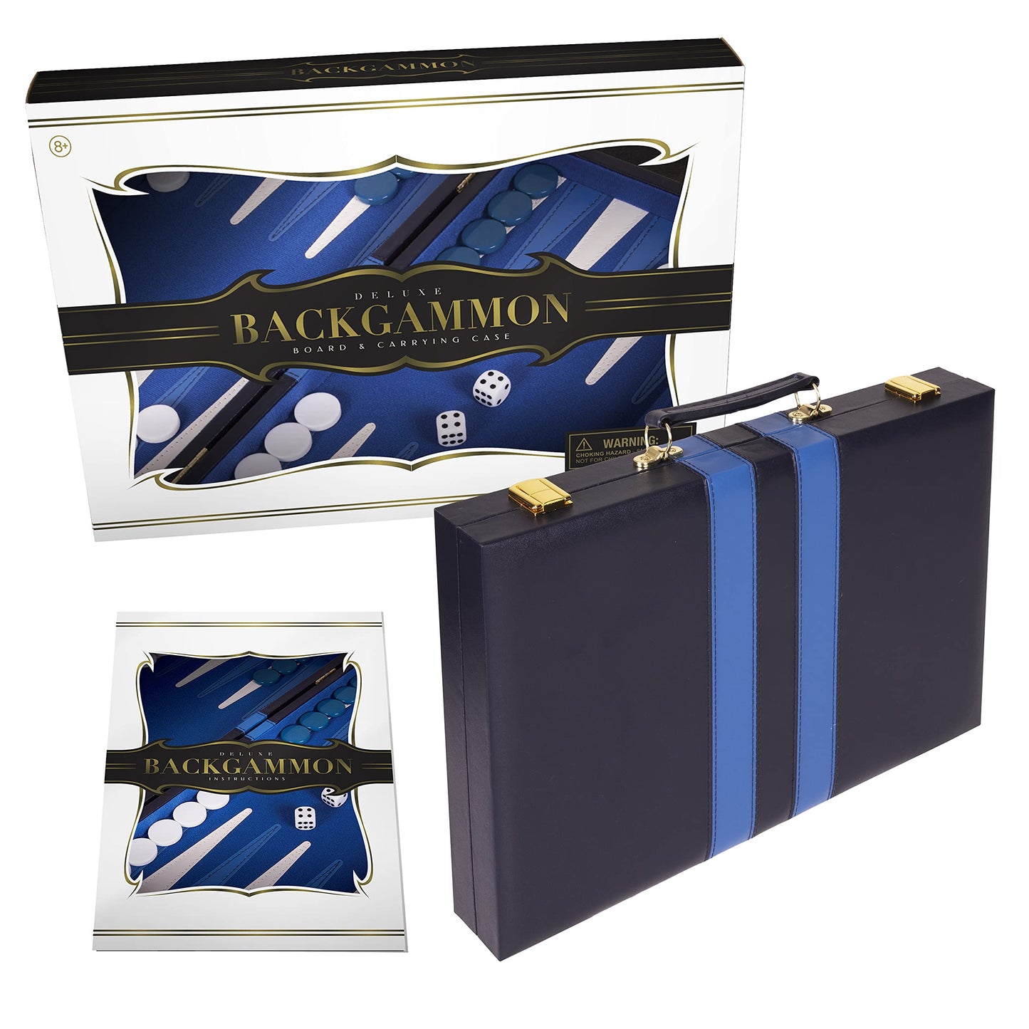 Crazy Games Backgammon Set - Classic Small 11" Blue Leather Board Game with Premium Case