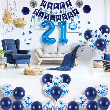 Blue 21 Birthday Decorations, Blue 21St Birthday Decorations For Men Women, Happy 21St Birthday Balloons Party Supplies With Blu