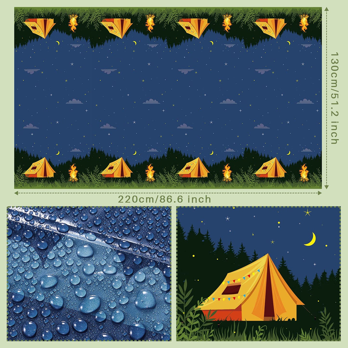 Breling 4 Pieces Camping Party Decorations Camping Tablecloth Plastic Rectangular Campfire Table Cover for Picnic Hiking Adventu
