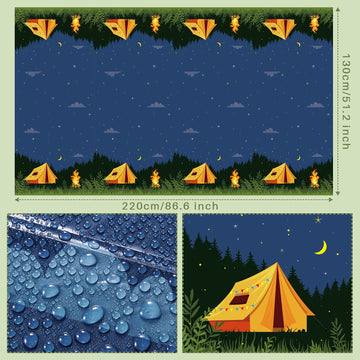Breling 4 Pieces Camping Party Decorations Camping Tablecloth Plastic Rectangular Campfire Table Cover for Picnic Hiking Adventu