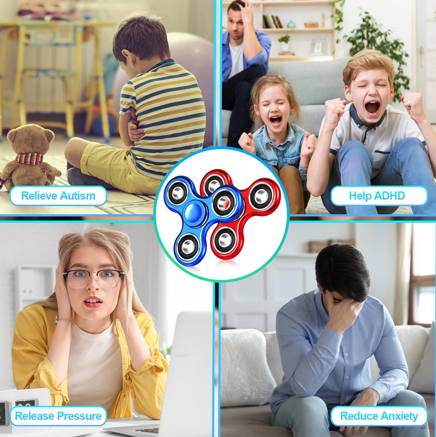 Gigilli 2Pcs Fidget Spinner For Kids Adults Stress Relief Sensory Fidget Toys, Anxiety Fidget Spinners Adhd Autism, Easter Basket Stuffers For Boys Girls, Birthday Easter Gifts For Kids Teens Adults