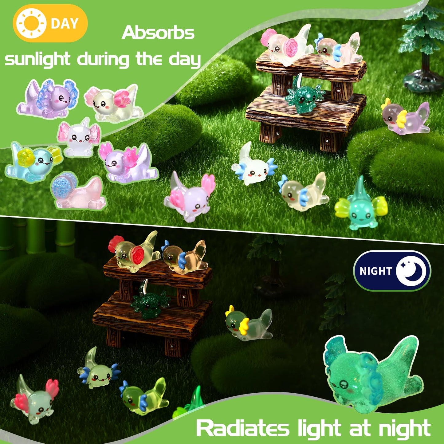 Ggstddup 29 Pcs Luminous Mini Resin Axolotl Glow In The Dark Little Tiny Resin Figurines Axolotl Bulk For Diy Garden Dollhouse B