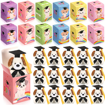Trnayi 24 Set Mini Graduation Plush Dog With Graduation Gifts Box Graduation Stuffed Animal Keychain With Cap Gift Set For 2025