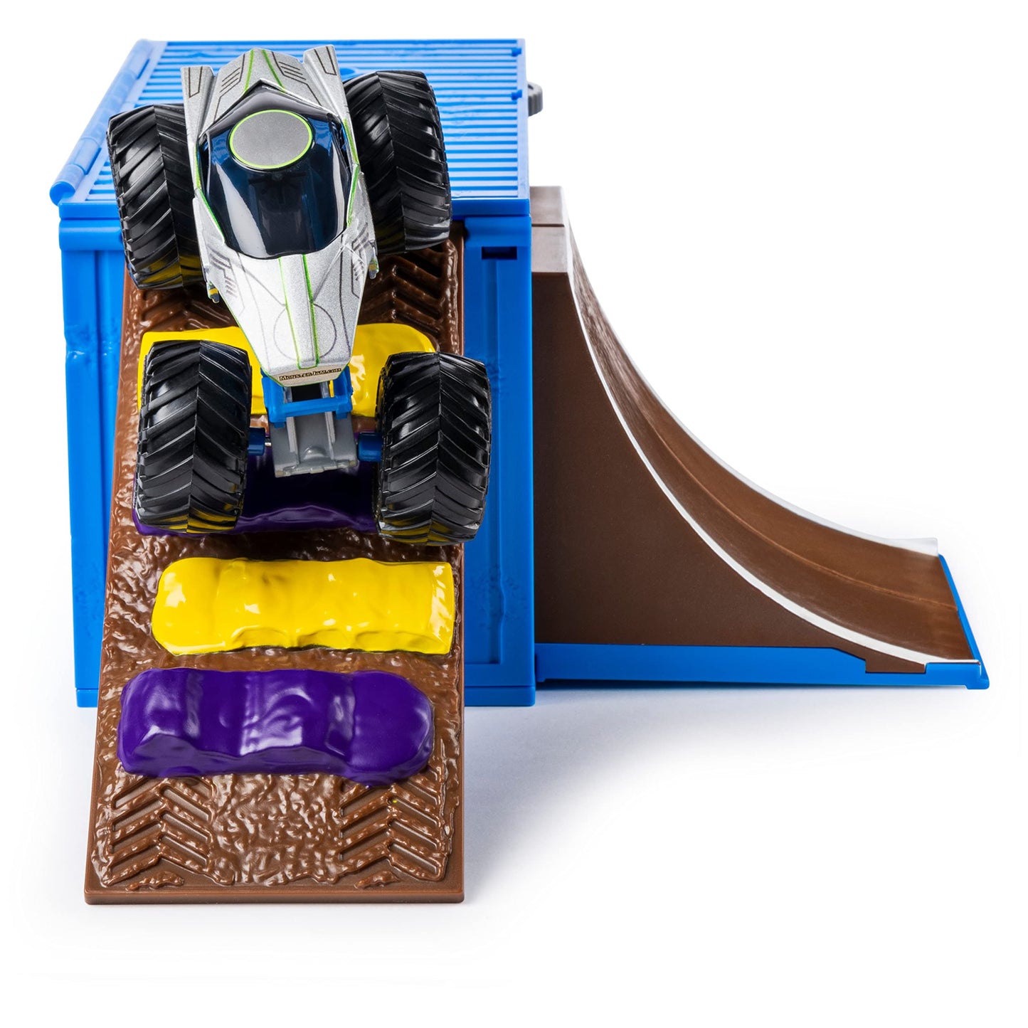 Monster Jam Transforming Playset with Exclusive 1:64 Die-Cast Truck, Model 6054799, Plastic, Ship It & Flip It Color