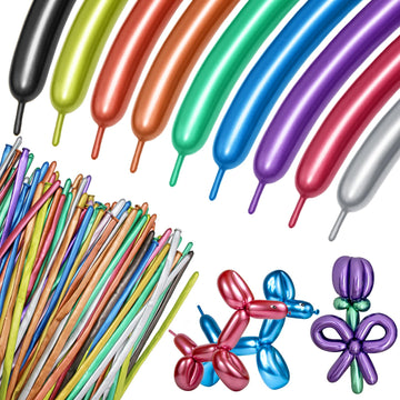 100Pcs 260 Balloons Metallic Long Balloons For Balloon Animals, Thickening Skinny Latex Twisting Balloon For Animals Modeling Ch