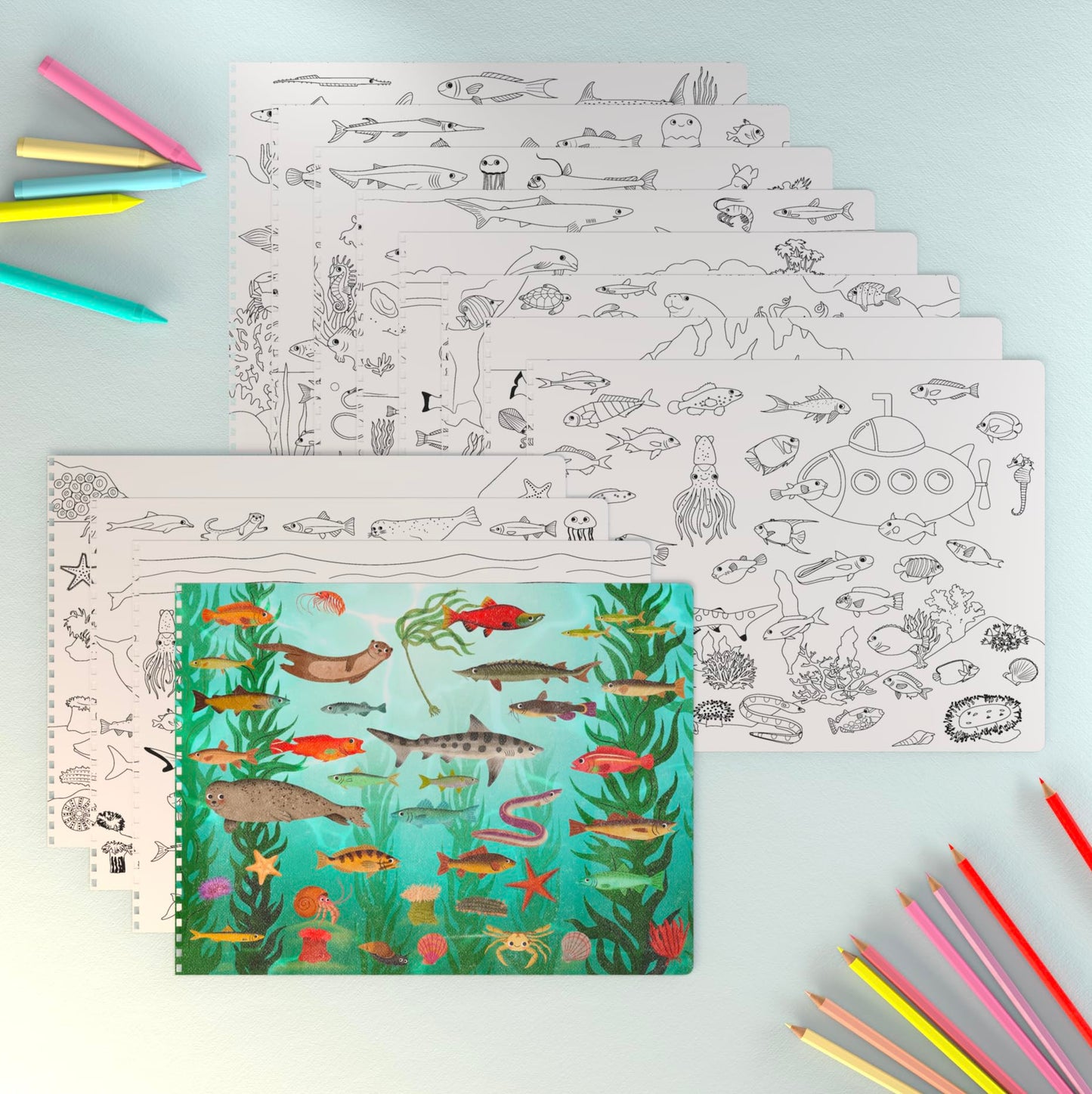 CUPKIN Ocean Sticker Book for Kids - 500+ Shark Stickers, 12 Scenes, Coloring Pages - Deep Sea Gift, Ages 2-8, Model SB-DEEPSEA