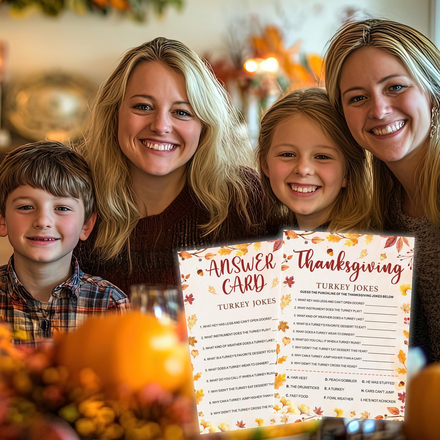 Bltgh Thanksgiving Trivia Quiz Game Cards Turkey Jokes Fall Party Activity for mature-themeds and Teens Autumn Holiday Knowledge Challenge 5x7 Inch Cards with Answer Card