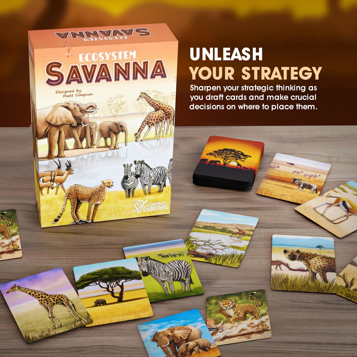 Ecosystem: Savanna - A Family Card Game About Animals On Grassy Woodland Of African Savanna - Fun & Educational Ecology Game For Kids & Adults - Strategy Board Game For Gamers, Students & Teachers