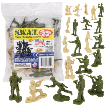 Tim Mee Toy SWAT Army Men - 24 Plastic Figures, Small Size, Tan & OD Green, Model TM-67850, US Made