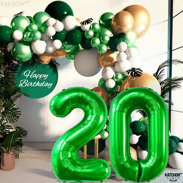 Katchon, Dark Green 20 Balloons Number - 40 Inch | Green Number 20 Balloon For 20Th Birthday Decorations For Men Green | 20Th Birthday Balloons For 20Th Birthday Decorations | 20 Balloon Number Green
