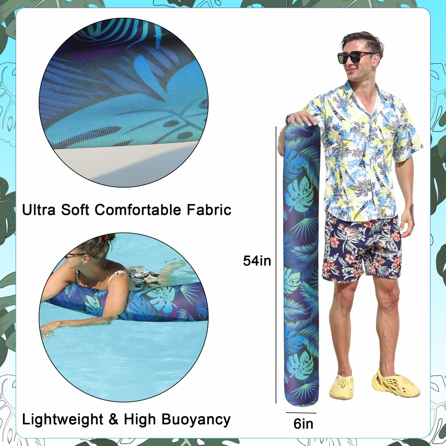 FindUWill 2 Pack Inflatable Swim Pool Noodles for mature-themeds - Soft Fabric Covered Large Swim Noodles  enhanced Buoyancy for Swimming Floating  Pool Floats Toys for Pool Accessories