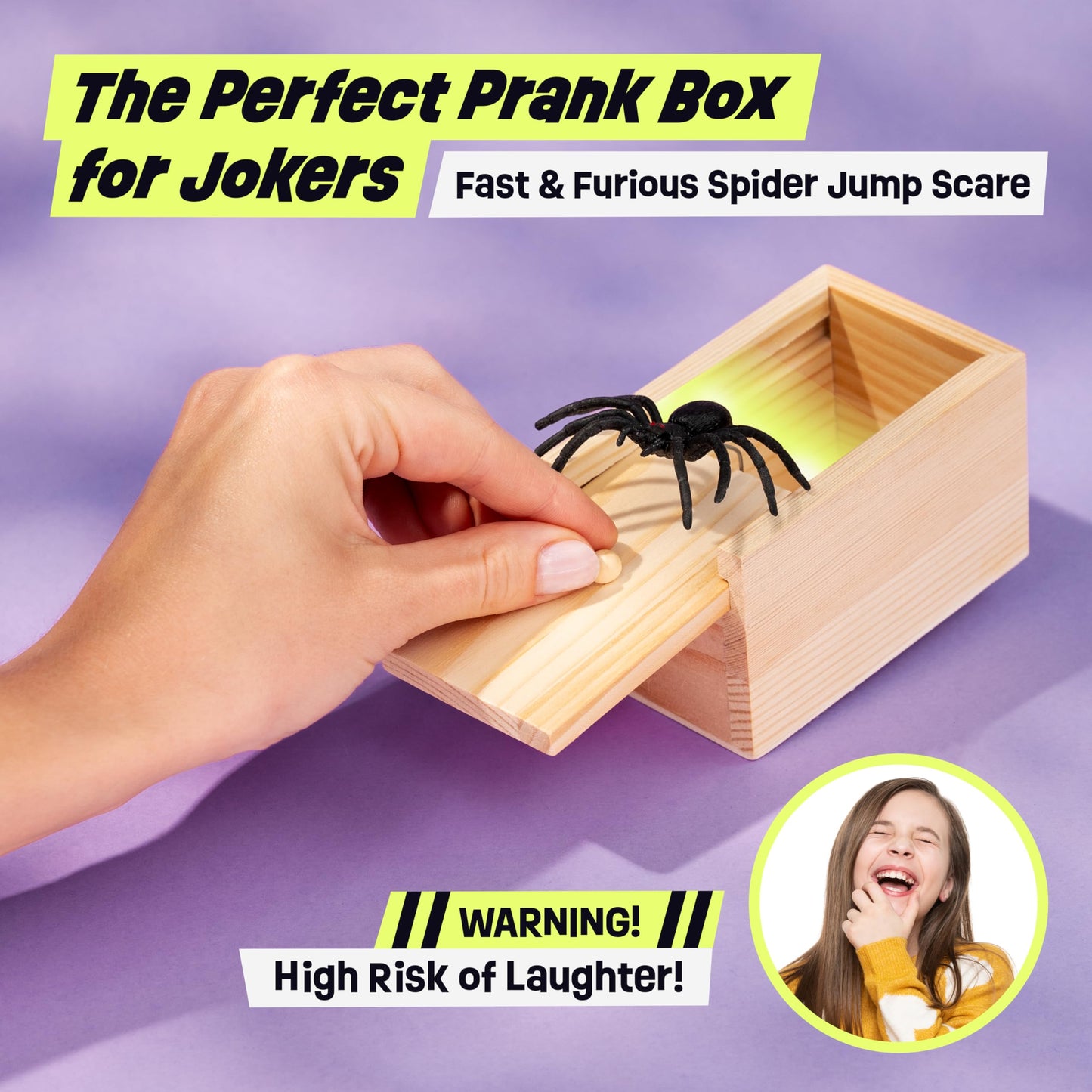 Funfamz Mini Spider Prank Box - Surprise Wooden Gag Gift, Perfect For Birthday, April Fools Day, Harmless Joke With Rubber Spider, Startling & Reusable Prank Kit