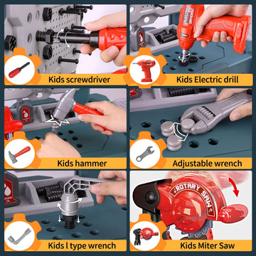 Deejoy Kids Tool Bench with Realistic Tools and Electric Drill, 79 Pcs Transformable Kids Tool Set with Clothes, Toddler Tool Be